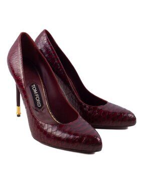 TOM FORD Dark Red Python Skin Leather Stiletto Heel Shoes Sz EU 39.5 US 9.5